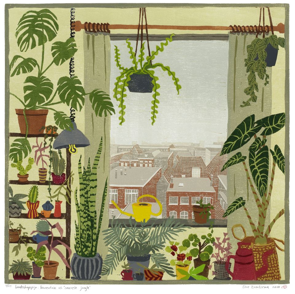 Landschapspijn: binnentuin vs. 'concrete jungle' I 2020 I houtsnede