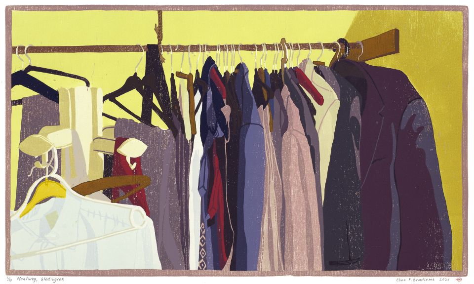 Maatweg, kledingrek I 2021 I houtsnede I 24,8 x 42,9 cm I oplage: 30