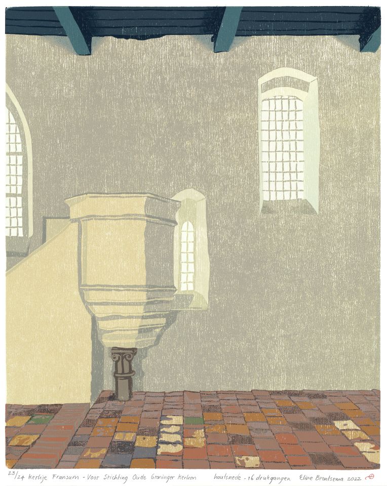 Kerkje Fransum I 2022 I houtsnede I 30,5 x 24,5 cm I oplage: 24 