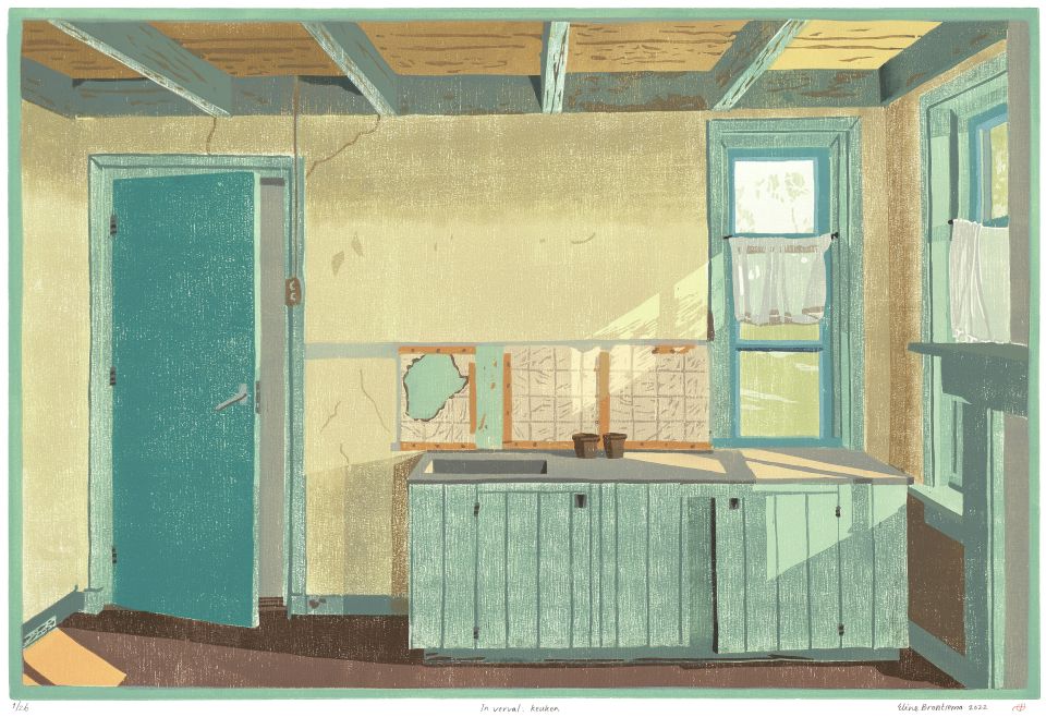 In verval: keuken I 2022 I houtsnede I 28 x 42 cm I oplage: 26 