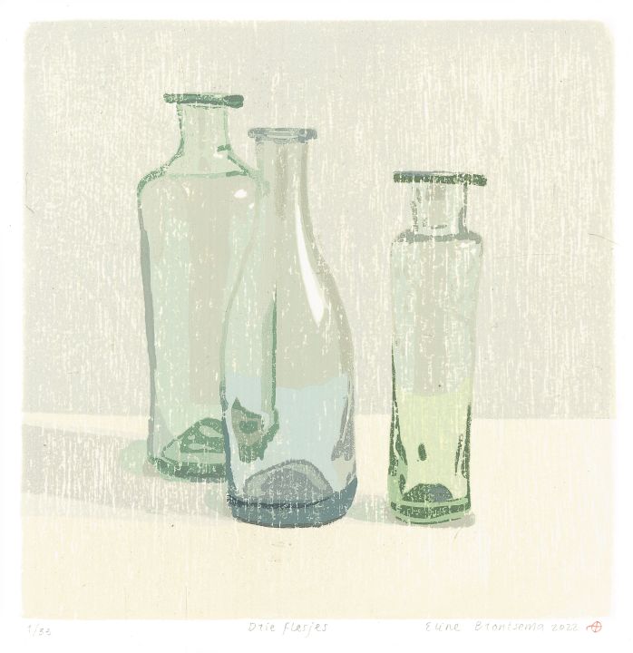 Drie flesjes I 2022 I houtsnede I 13,9 x 13,7 cm I oplage: 33