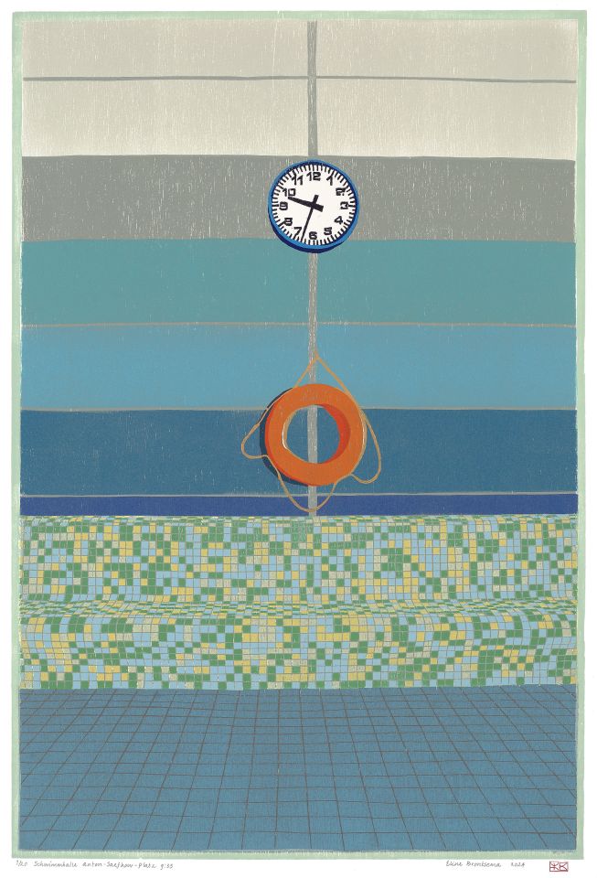 Schwimmhalle Anton-Saefkow-Platz 9:33 I 2024 I houtsnede I 58,6 x 39,6 cm I oplage: 20